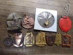 Vtg 35 Pc Award Lot Athletic Pendants Key Fobs Tokens Belt Buckle Glass Case