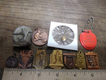 Vtg 35 Pc Award Lot Athletic Pendants Key Fobs Tokens Belt Buckle Glass Case