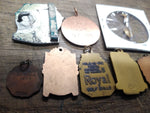 Vtg 35 Pc Award Lot Athletic Pendants Key Fobs Tokens Belt Buckle Glass Case