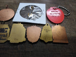 Vtg 35 Pc Award Lot Athletic Pendants Key Fobs Tokens Belt Buckle Glass Case