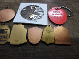 Vtg 35 Pc Award Lot Athletic Pendants Key Fobs Tokens Belt Buckle Glass Case