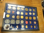Vtg 35 Pc Award Lot Athletic Pendants Key Fobs Tokens Belt Buckle Glass Case