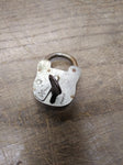 Vtg Antique Miniature Brass Padlock w/Key Hole Cover and Barrel Key Works Good!