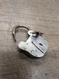 Vtg Antique Miniature Brass Padlock w/Key Hole Cover and Barrel Key Works Good!
