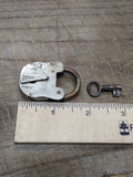 Vtg Antique Miniature Brass Padlock w/Key Hole Cover and Barrel Key Works Good!