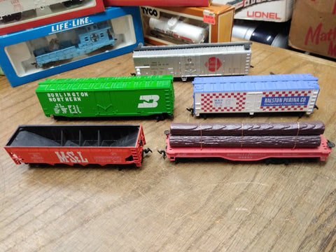 Vtg Bachmann Tyco HO Gauge 5 Pc Freight Car Lot Logging Hopper Box Reefer Train