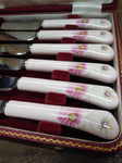 Vtg Fortnum & Masun Piccadilly Dinner Knife Set Ceramic Handle Orig Case England