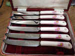 Vtg Fortnum & Masun Piccadilly Dinner Knife Set Ceramic Handle Orig Case England