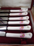 Vtg Fortnum & Masun Piccadilly Dinner Knife Set Ceramic Handle Orig Case England