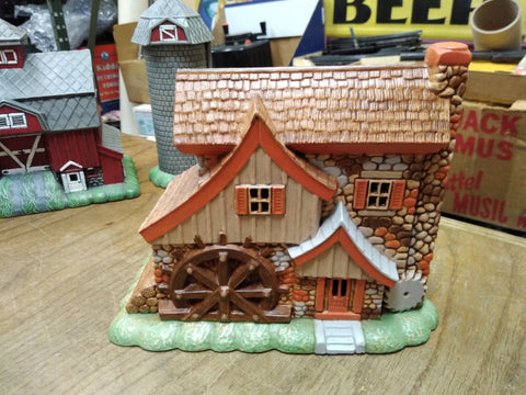 Vtg Ceramic Pottery Christmas Village Hand Painted Grist Flour Mill Figurine