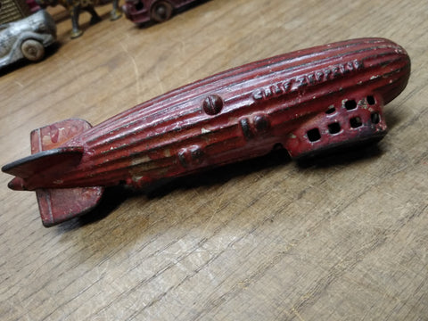 Vtg AC Williams Cast Iron Graf Zeppelin Coin Bank Original Red Paint Nice Patina