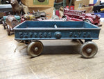 Vtg Kilgore Cast Iron Express Flyer Pull Toy Wagon Steel Wheels Blue Nice Patina