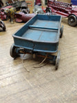 Vtg Kilgore Cast Iron Express Flyer Pull Toy Wagon Steel Wheels Blue Nice Patina