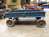 Vtg Kilgore Cast Iron Express Flyer Pull Toy Wagon Steel Wheels Blue Nice Patina