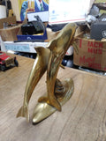 Vtg Large Brass 2 Dolphins Swimming Figurine Statue Decoration Sculpture Nice!