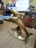 Vtg Large Brass 2 Dolphins Swimming Figurine Statue Decoration Sculpture Nice!