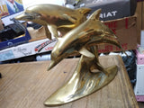 Vtg Large Brass 2 Dolphins Swimming Figurine Statue Decoration Sculpture Nice!