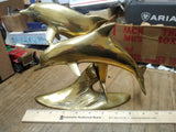 Vtg Large Brass 2 Dolphins Swimming Figurine Statue Decoration Sculpture Nice!