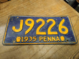 Vtg 1935 Pennsylvania Pa Penna Automobile License Plate J9226 Good Condition!