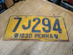 Vtg 1930 Pennsylvania Pa Penna Automobile License Plate 7J294 Good Condition!