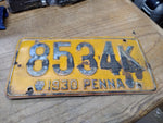 Vtg 1930 Pennsylvania Pa Penna Automobile License Plate 8534K