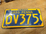 Vtg 1950 Pennsylvania Pa Penna Automobile License Plate DV375 Good Condition!