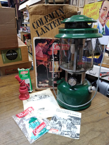 Vtg Coleman Gas Lantern 220K Dated 5/82 Paper Work Fuel Filler Original Box Nice