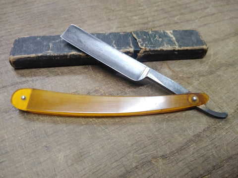 Vtg Mason Brand Royal Gold Straight Folding Razor Nice Blade Scales Jimps Box!