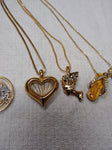 Vtg 4 Pc Gold Tone and Rhinestone Pendant Necklace Lot Citation MC RGN 17" - 23"