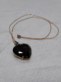 Vtg Sterling Silver Vermeil Smokey Crystal Heart Pendant Necklace GF 17.5" Chain