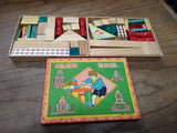 Vtg Wooden Toy Building Construction Blocks Lot Made in Japan with Original Box!