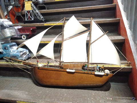 Vtg 2 Masted Wooden Schooner Ship w/Figures Nautical Wall Hanging 43 in. x 23 in