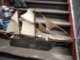 Vtg 2 Masted Wooden Schooner Ship w/Figures Nautical Wall Hanging 43 in. x 23 in
