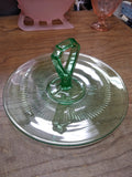 Vtg Green Depression Glass Veggie Fruit Desert Dish w/Center Handle 5"H x 10.5"W