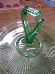 Vtg Green Depression Glass Veggie Fruit Desert Dish w/Center Handle 5"H x 10.5"W