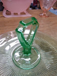 Vtg Green Depression Glass Veggie Fruit Desert Dish w/Center Handle 5"H x 10.5"W