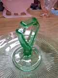 Vtg Green Depression Glass Veggie Fruit Desert Dish w/Center Handle 5"H x 10.5"W