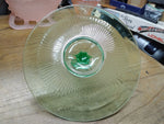 Vtg Green Depression Glass Veggie Fruit Desert Dish w/Center Handle 5"H x 10.5"W