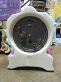 Vtg 1920's Porcelain Wind Up Alarm Mantle Bedroom Clock Purple Floral Ceramic