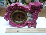 Vtg 1920's Porcelain Wind Up Alarm Mantle Bedroom Clock Purple Floral Ceramic