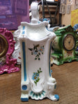 Vtg 1920's Porcelain Wind Up Alarm Mantle Bedroom Clock White Floral Ceramic