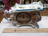 Vtg 1920's Porcelain Wind Up Alarm Mantle Bedroom Clock White Floral Ceramic