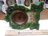 Vtg 1920's Porcelain Wind Up Alarm Mantle Bedroom Clock Green Floral Ceramic