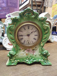 Vtg New Haven Porcelain Wind Up Alarm Mantle Bedroom Clock Green Floral Ceramic