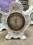 Vtg Porcelain Wind Up Alarm Mantle Bedroom Clock White/Blue Floral Ceramic