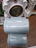 Vtg Porcelain Wind Up Alarm Mantle Bedroom Clock White/Blue Floral Ceramic