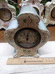 Vtg Porcelain Wind Up Alarm Mantle Bedroom Clock White/Blue Floral Ceramic