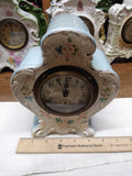 Vtg Porcelain Wind Up Alarm Mantle Bedroom Clock White/Blue Floral Ceramic