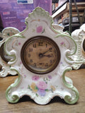 Vtg Gilbert Porcelain Wind Up Alarm Mantle Bedroom Clock White Floral Ceramic