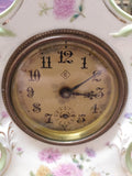 Vtg Gilbert Porcelain Wind Up Alarm Mantle Bedroom Clock White Floral Ceramic